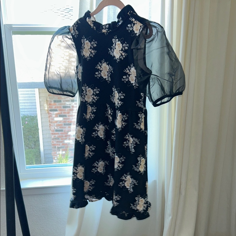 Janie and Jack Black and White Floral Kids Formal Dress